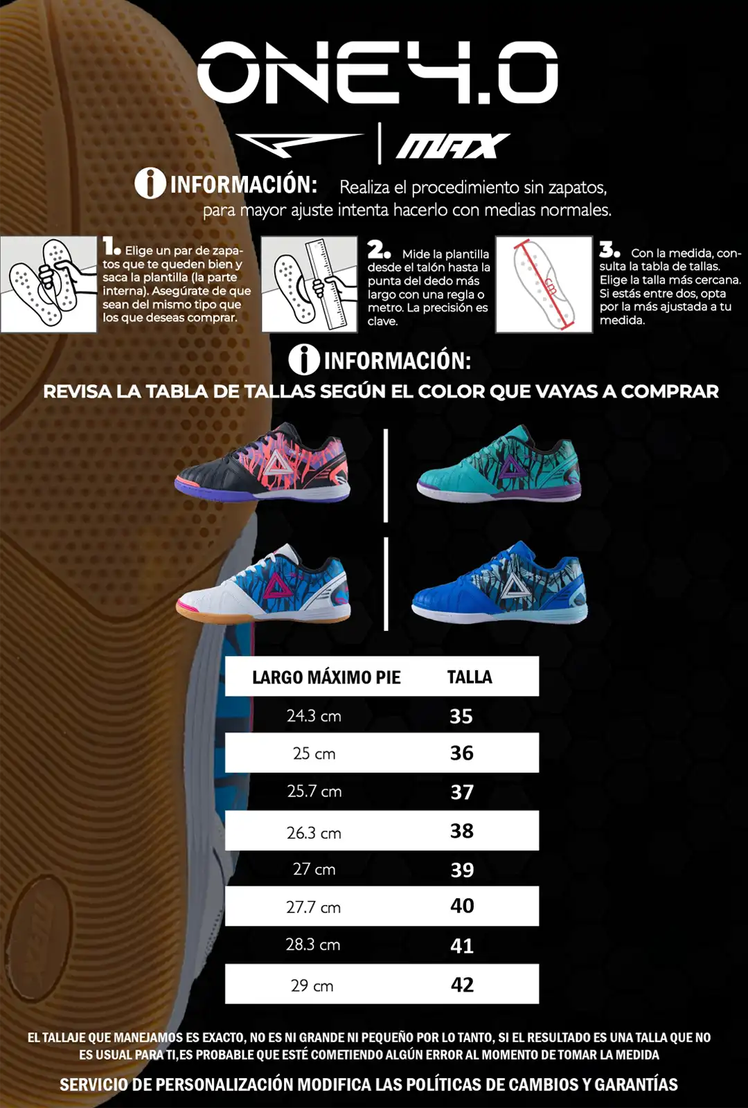 Tabla de tallas Max Sport ONE