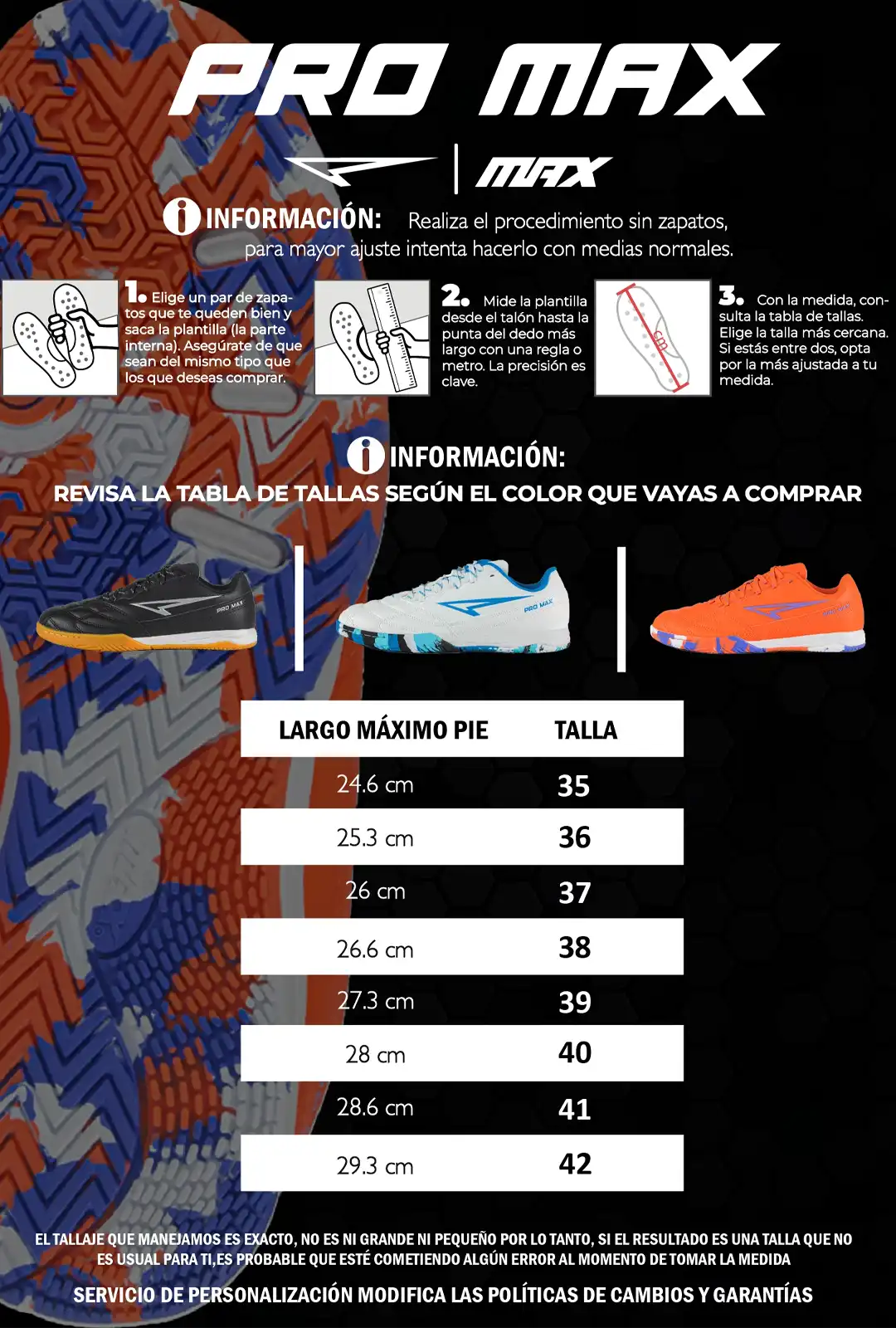 Tabla de tallas Pro Max