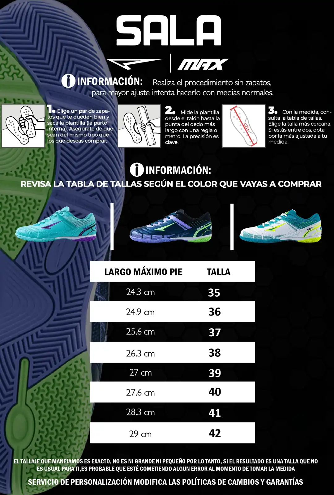 Tabla de tallas Max Sport Sala