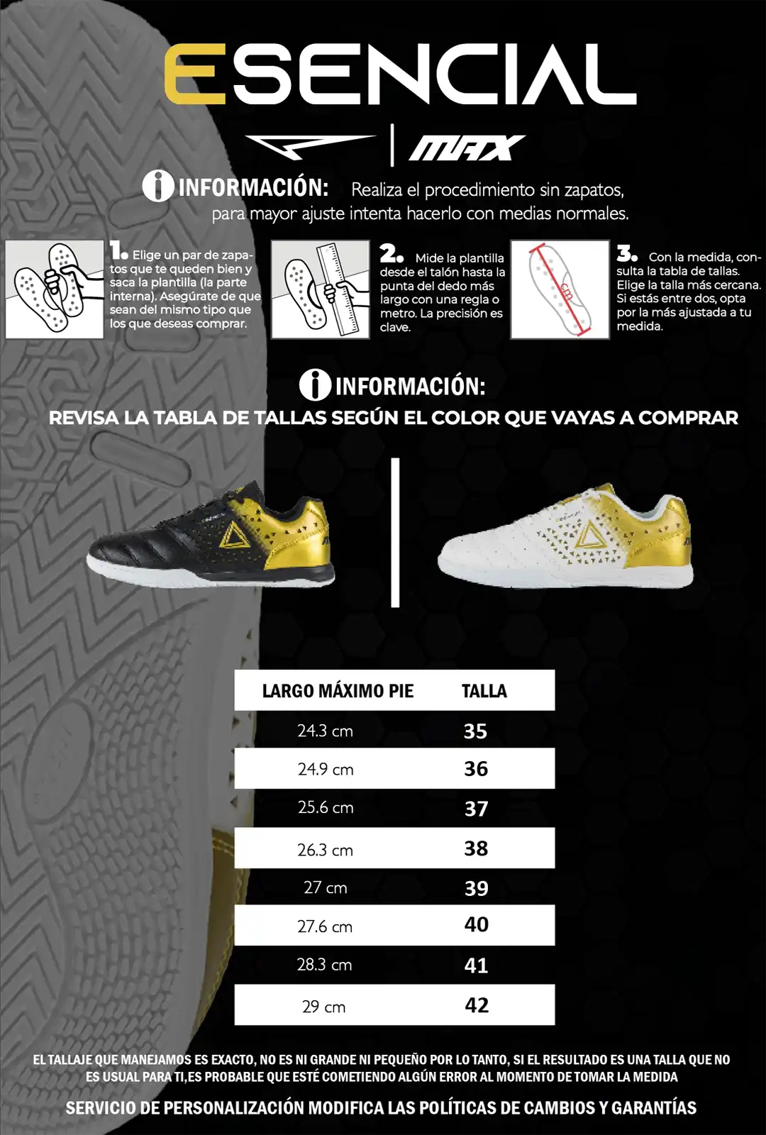 Tabla de Talla Max Sport Esencial Gold
